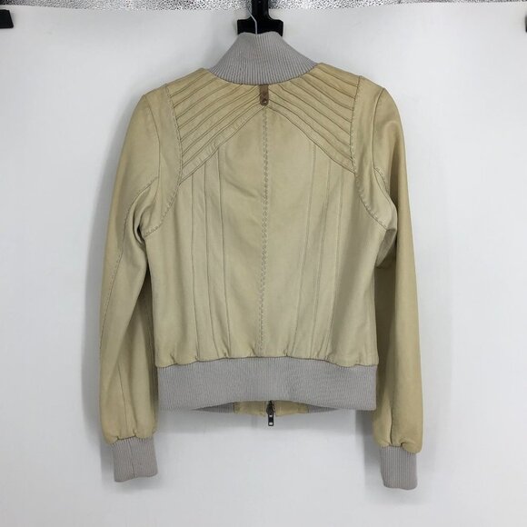 Aritzia Mackage Beige/Cream Lamb leather bomber style moto jacket size L - Picture 2 of 16